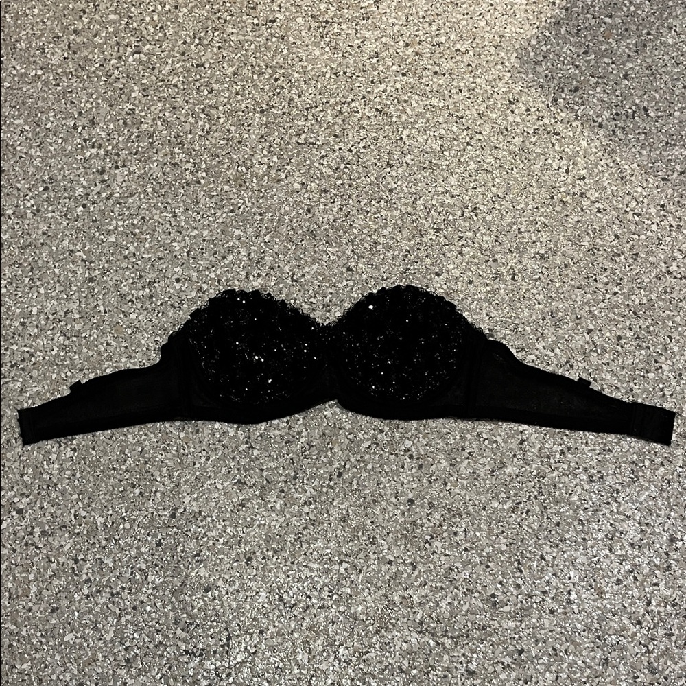 Black sequence and beaded strapless bra